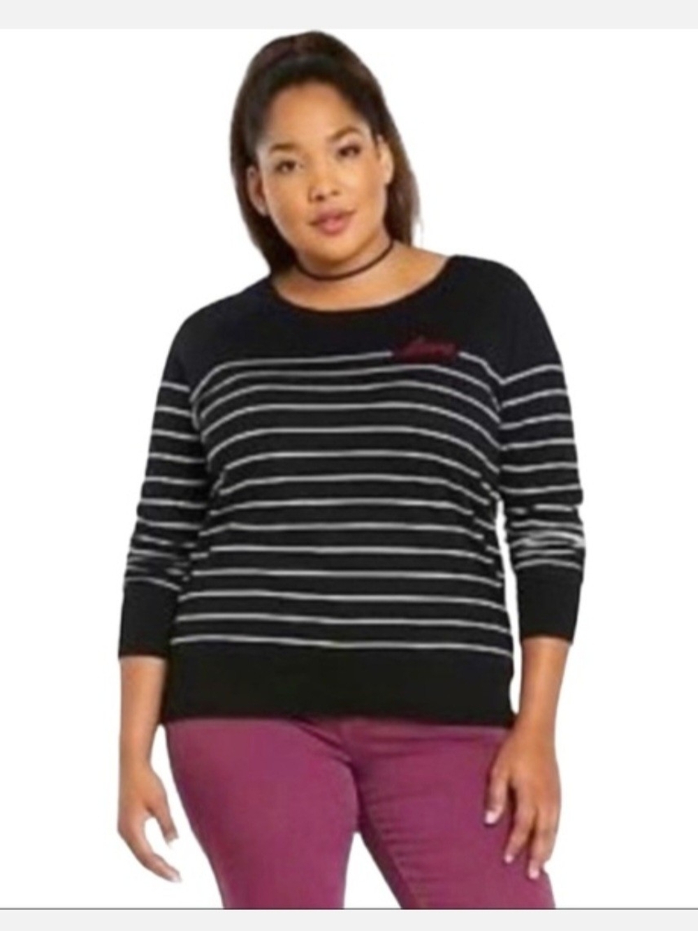 torrid Black Striped Crewneck Sweater with White Stripes Love 100% Cotton 5X